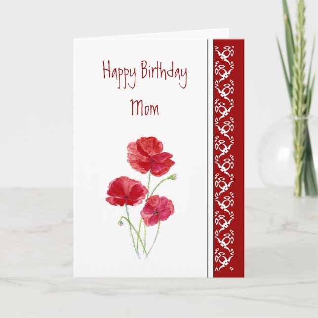 Cartão Birthday, Poem Red Poppies Garden Flowers (Frente)