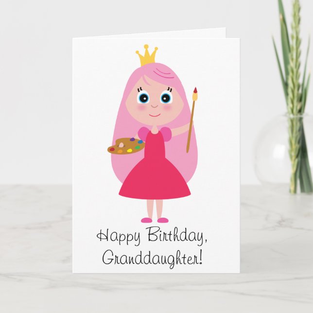 Cartão Birthday Princess Artist Granddaughter (Frente)