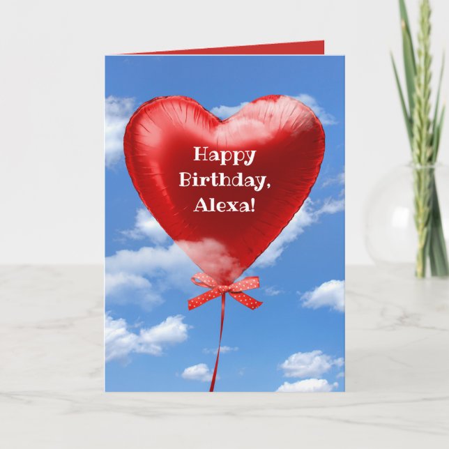 Cartão Birthday red heart balloon in clouds (Frente)