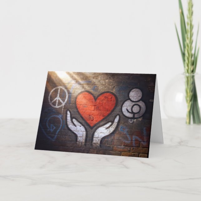 Cartão Birthday Red Heart Graffiti On a Brick Wall (Frente)