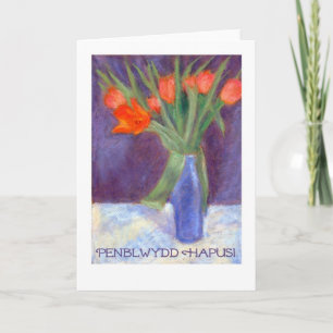 Cartão Birthday Red Tulips Card - Welsh Greeting