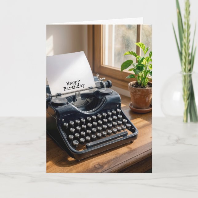 Cartão Birthday Retro Typewriter by a Window (Frente)