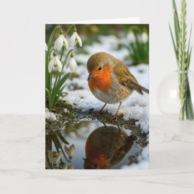 Cartão Birthday Robin with Snowdrops (Frente)