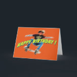 Cartão Birthday Skateboarding Card 2<br><div class="desc">A Birthday Card showing a fast-moving skateboader in action with the words Happy Birthday in bright yellow writing against a vivid orange background. Write your own message in the middle of the card.</div>