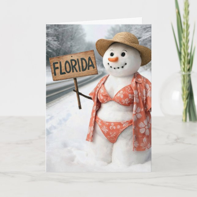 Cartão Birthday Snow Lady Hitchhiking With Sign (Frente)