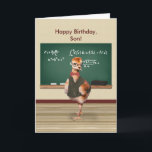 Cartão Birthday, Son, Funny Baby Bird, Customizable<br><div class="desc">A baby sandhill crane bird is dressed as a physics teacher. In this humorous image on a birthday card for a son the bird wears glasses, a bow tie, and a brown vest completed with a gold watch chain giving the appearance of a very serious teacher or student. He stands...</div>