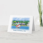 Cartão Birthday, Son, Sailboat on a Lake,  Nautical<br><div class="desc">This image is based on photographs taken in upper Michigan and Canada.    It makes a colorful and soothing birthday greeting card.</div>