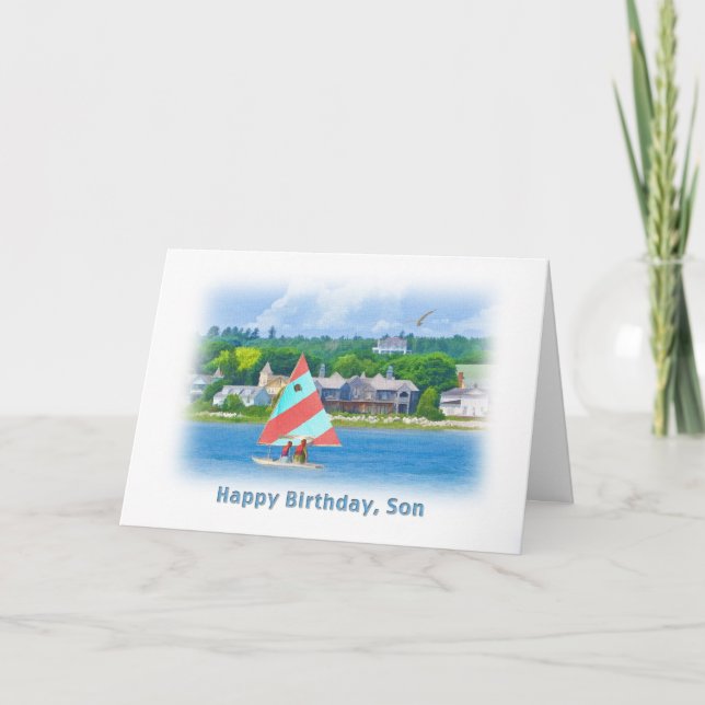Cartão Birthday, Son, Sailboat on a Lake,  Nautical (Frente)