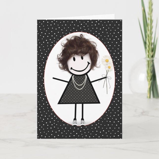 Cartão Birthday Stick Figure Girl for Friend (Frente)