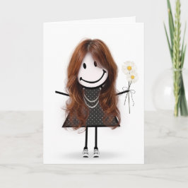 Cartão Birthday Stick Figure Girl for Friend