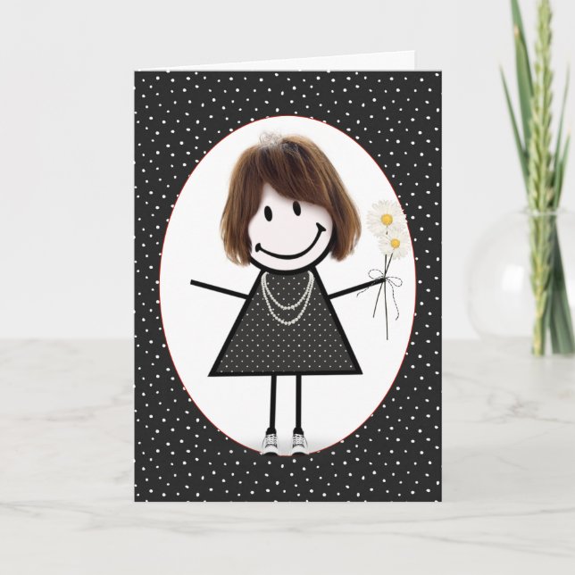 Cartão Birthday Stick Figure Girl for Friend (Frente)