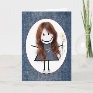 Cartão Birthday Stick Figure Girl with Daisiers