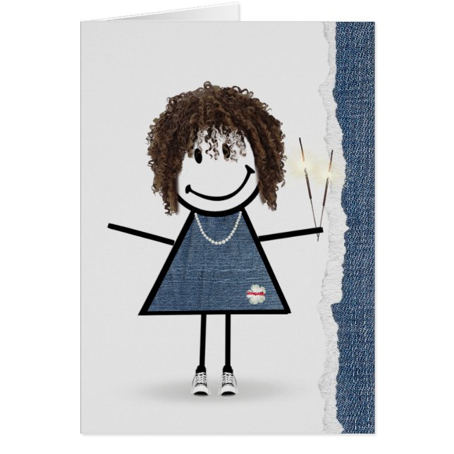 Cartão Birthday Stick Girl com Sparklers (Frente)