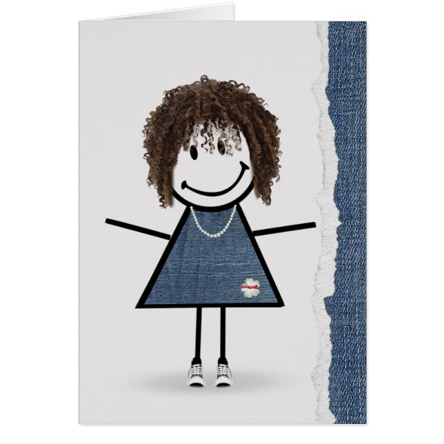 Cartão Birthday Stick Girl com tênis (Frente)