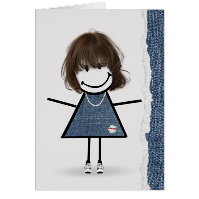 Cartão Birthday Stick Girl com tênis (Frente)