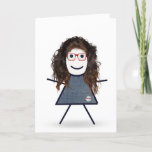 Cartão Birthday Stick Girl for Sister<br><div class="desc">Garota bonitinha com cabelo,  óculos vermelhos e vestido azul denim em um fundo branco para o aniversário da irmã.</div>