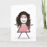Cartão Birthday Stick Girl for Sister<br><div class="desc">Garota bonitinha com cabelo,  óculos vermelhos e vestido de gingham em um fundo branco para o aniversário da irmã.</div>