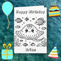 Birthday Stingray | Página de Coloração da Criança