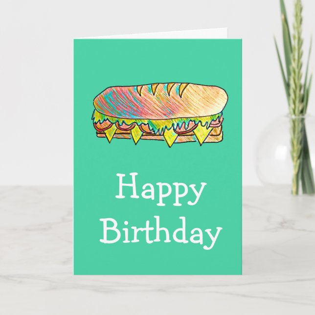 Cartão Birthday sub sandwich cute food (Frente)