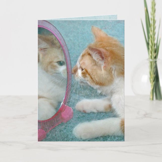 Cartão Birthday Tabby Cat in Mirror (Frente)