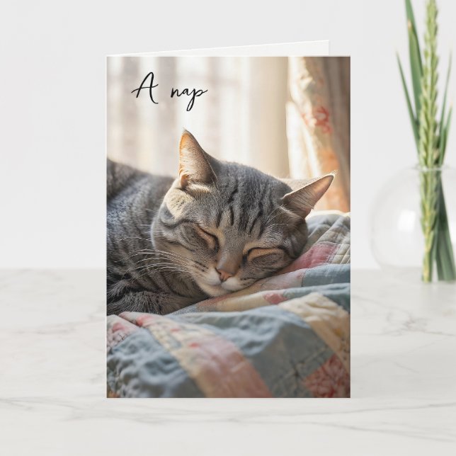 Cartão Birthday Tabby Cat Nap (Frente)