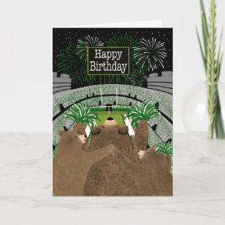 Cartão Birthday Three Bears Cheering Green