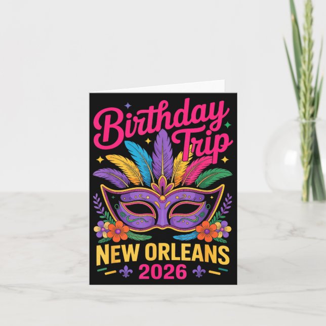 Cartão Birthday Trip New Orleans 2026 Matching Mardi Gras (Frente)