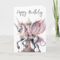 Birthday Unicorn Pegasus Carousel Horse Rosa
