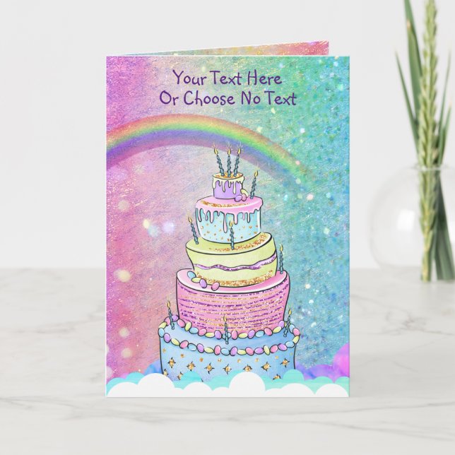 Cartão Birthday Unicorn Rainbow Purple Pink Glitter Ombre (Frente)