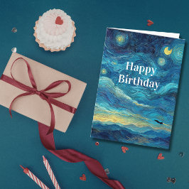 Cartão Birthday Van Gogh Jet Airplane Blue Clouds Fun