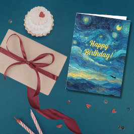 Cartão Birthday Van Gogh Jet Airplane Blue Clouds Fun