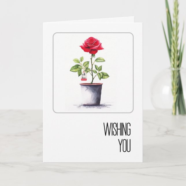 Cartão Birthday Watercolor Red Rose Bush (Frente)