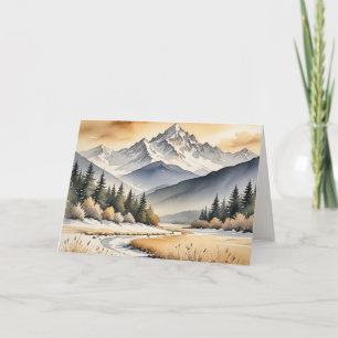 Cartão Birthday Watercolor Winter Mountain Valley