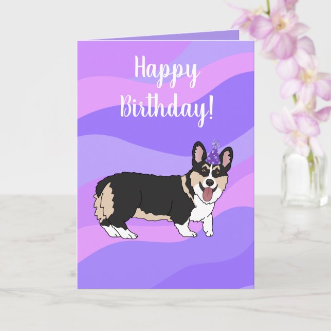 Cartão Birthday Welsh Corgi (Orquídea)