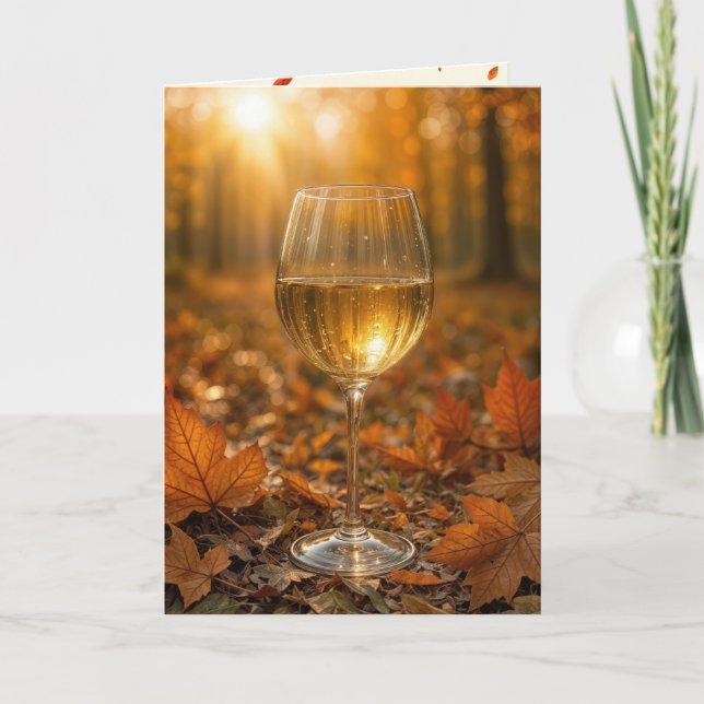 Cartão Birthday Wine Glass In Autumn Maple Leaves (Frente)