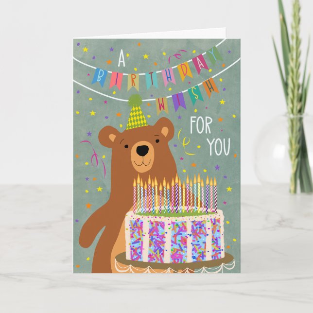 Cartão Birthday Wish With Bear and Cake (Frente)