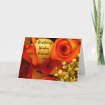 Cartão Birthday Wishes, Friend, orange & yellow roses.<br><div class="desc">Pretty,  yellow and orange roses are featured on this birthday greeting for a friend.</div>