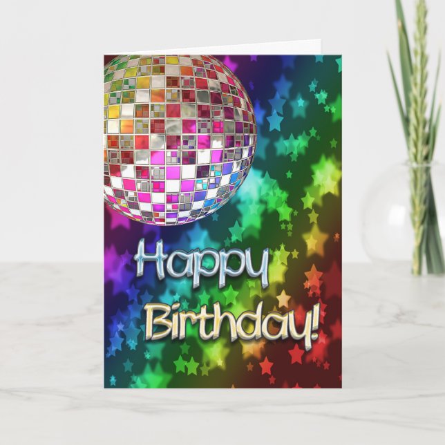Cartão Birthday with disco ball and rainbow of stars (Frente)