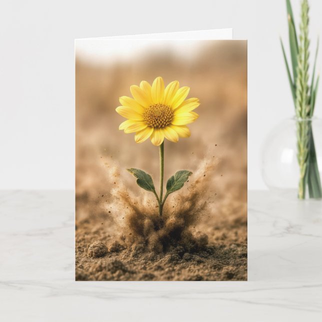 Cartão Birthday Yellow Daisy Bursting Out of Dirt (Frente)