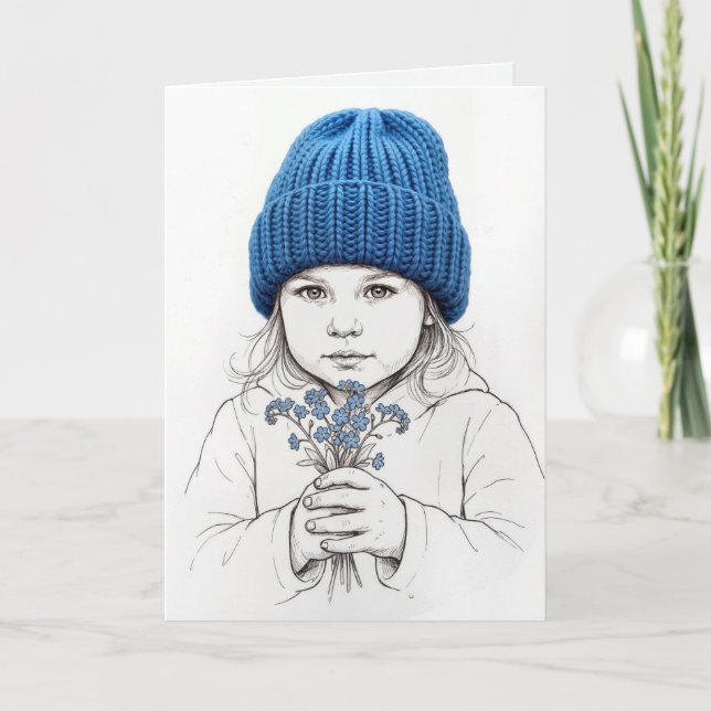 Cartão Birthday Young Girl In a Blue Knit Hat (Frente)
