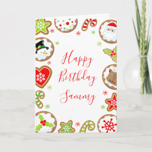 Cartão Biscoitos de Natal Vermelho e Verde Feliz Aniversá