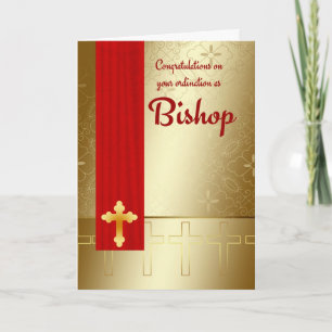 Cartão Bishop Classificação Vermelho e ouro dos parabé