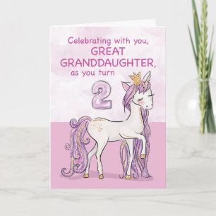 Cartão Bisneta Aniversário de 2 Anos Cavalo Rosa