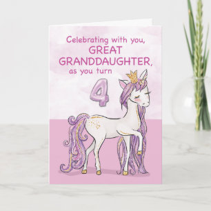 Cartão Bisneta Aniversário de 4 anos Cavalo Rosa