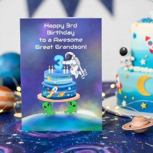 Cartão Bisneto Feliz 3º Aniversário Astronauta