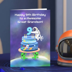 Cartão Bisneto Feliz Aniversário de 9 anos Astronauta