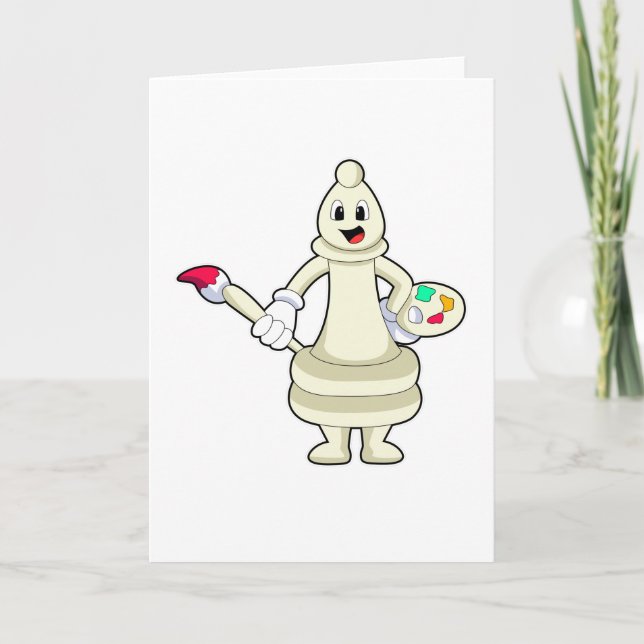Cartão Bispo da peça de xadrez como Pintor com Pincel e C (Frente)
