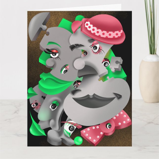 Cartão Bits e peças - Saudação Surreal de Quebra-cabeça (Frente)