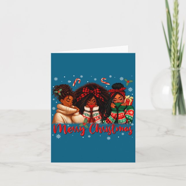 Cartão Black African Girl American Melanin Christmas Sant (Frente)