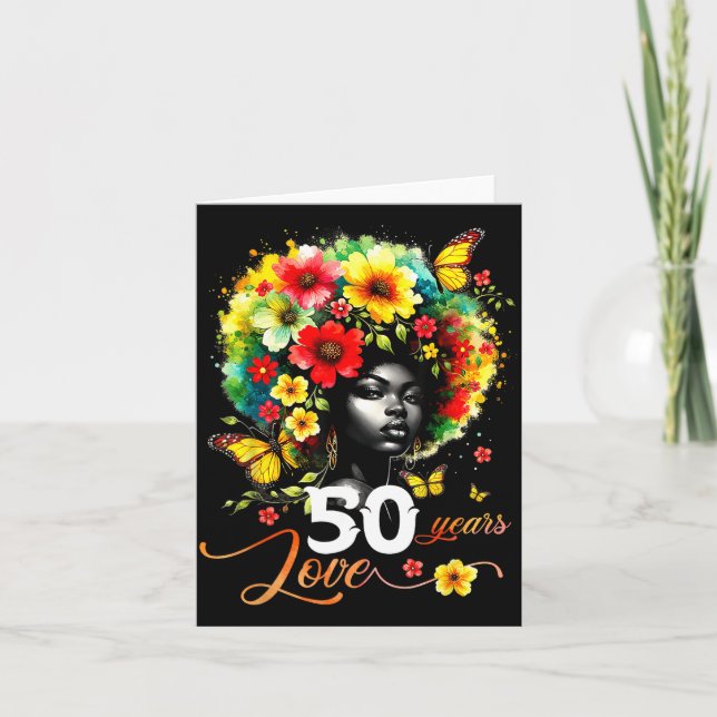 Cartão Black Afro Queen 50 Years Love 50th Birthday Butte (Frente)